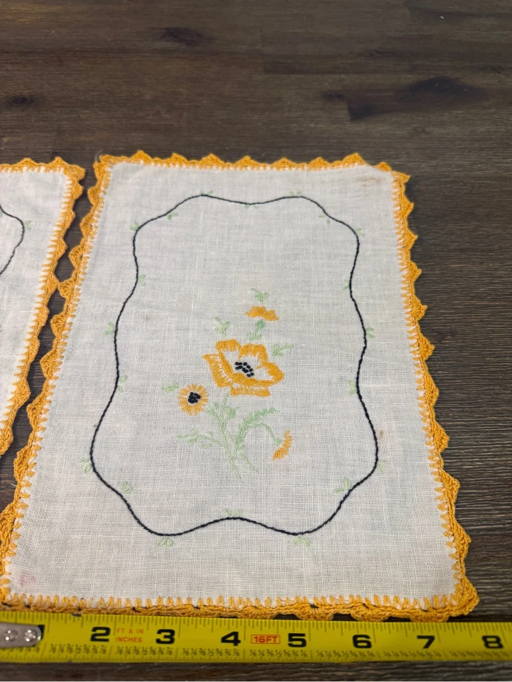 Hand-Embroidered Yellow Floral Linen Small Placemats - Set of 2